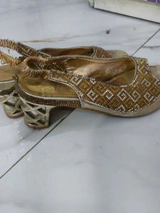 Elegant Gold Beaded Heels
