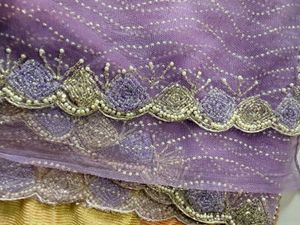 Elegant Lavender Handwork Net Saree