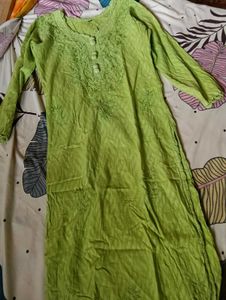 Lime Green Embroidered Kurta with lower