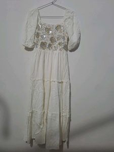 Women's White &amp; Pink Kurta with Mirror Work free d
