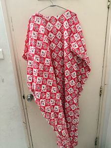 Red feeding friendly Printed Kaftan gown