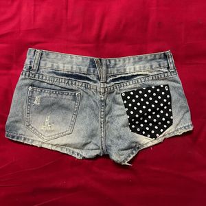 Distressed Denim Shorts with Embroidery