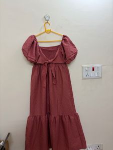 Bohemian Red Puff Sleeve Maxi Dress