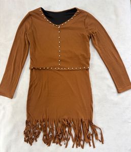 Brown Fringed Dress with Studs