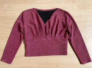 Sparkly V-Neck Long Sleeve Crop Top