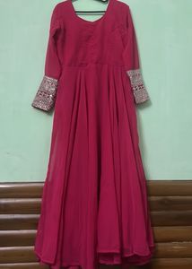 Beautiful Pink Ethnic Gown with Embellished Sleeve