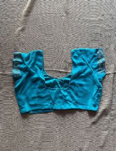 Turquoise Floral Embroidered Saree with Blouse