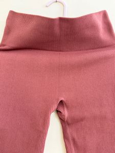 Maroon Ribbed High-Waisted Leggings