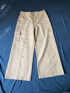 Cream Wide Leg Cargo Pants