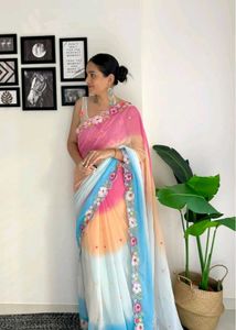 Beautiful Floral Embroidered Saree