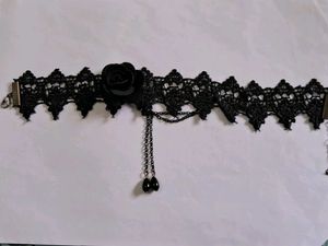Gothic Black Lace Rose Choker