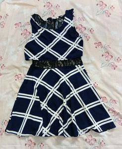 Chic Navy & White Checkered Skater dress🤍