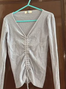 Ribbed Knit Top - Long Sleeve Powder Blue