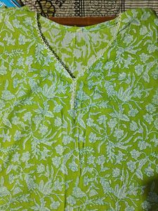 Bright Green Floral Print Kurta