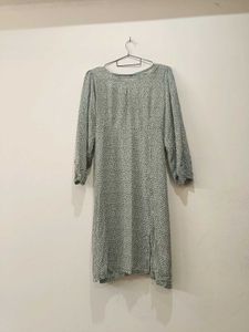 Pure Cotton tailored dress. Olive Green with print