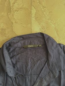 Navy Blue Button-Up Short Sleeve Top