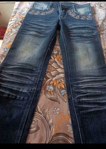 Stylish Embellished Blue Denim Jeans