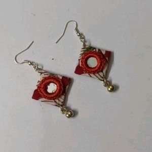 Handmade Fabric Earrings with Mirror