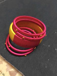 Pink &amp; Yellow Silk Thread Bangles