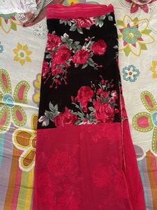 Elegant Black Saree with Pink Roses