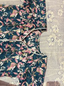 Beautiful Floral Print blue short kurti  (unused)