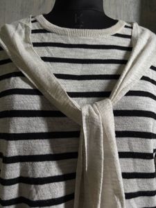 Striped Knit Top with Scarf Detail