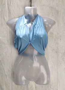 5116. Light Blue Halter Neck Crop Top