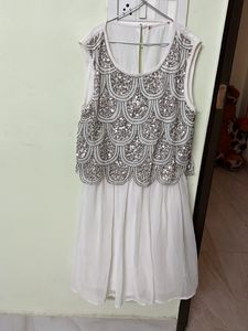 Heavy Sequence Off White Pretty Dress For Bust Siz