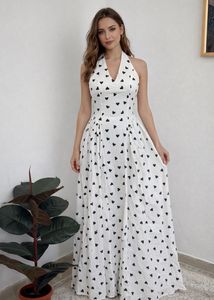 White Heart Print Maxi Dress