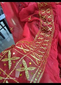 Red Pure Chiffon saree with Heavy kasab work