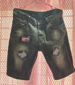 Men's Distressed Denim Shorts with Patches