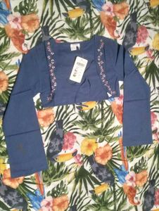 Girl's Navy Blue Embroidered Shrug
