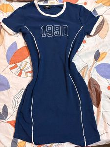 Y2K Navy Blue "1990" Graphic Dress