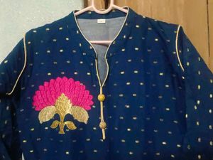 Embroidered Blue Kurta with Gold Dots