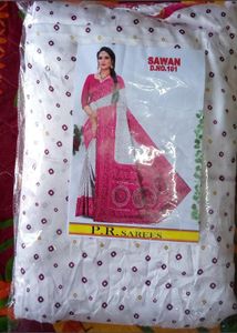Elegant White &amp; Pink Printed Saree