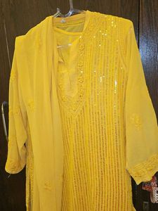 Yellow sequin sheer Kurta Set with Dupatta
