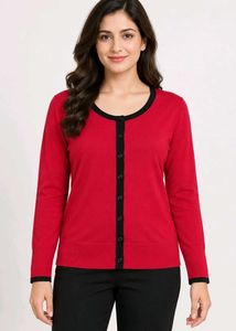 Classic Red Cardigan with Black Trim