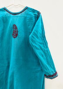 Turquoise Blue Embroidered Kurta