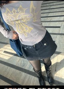 Black Denim Mini Skirt XS