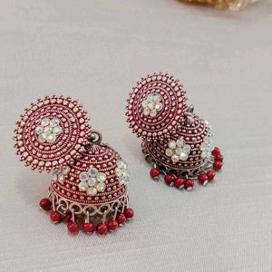 Elegant Red Jhumka Earrings