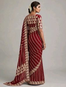 Elegant Maroon Embroidered Saree