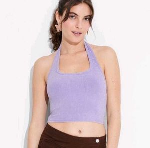 Lavender Ribbed Halter Neck Crop Top