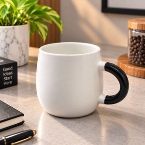 White Ceramic Mug with Black Handle, Coffee & Tea
