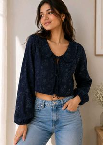 Glitchez Floral Cropped Top with Peter Pan Collar