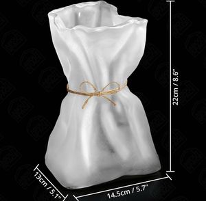 White Fabric Flower Vase with Twine Detail