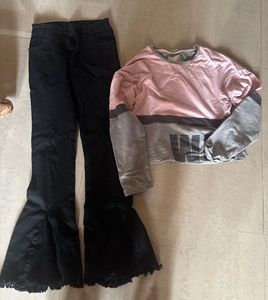 COMBO Flared Black Jeans & Pink Graphic Top Set