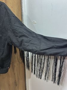 Fringe Detail Black Sweatshirt
