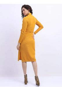 Mustard Yellow Belted Turtleneck Dress
