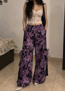 Purple Floral Wide Leg Pants