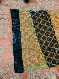 Orange &amp; Black Embroidered Kurta